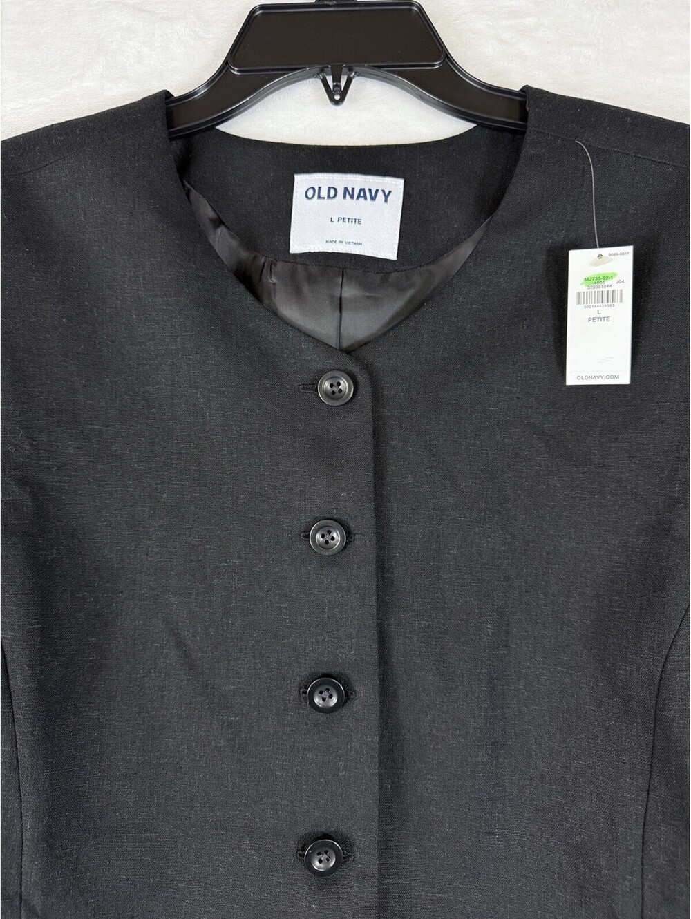 Old Navy Linen Blazer Women Large Petite Black Collarless Suit Jacket LP New NWT